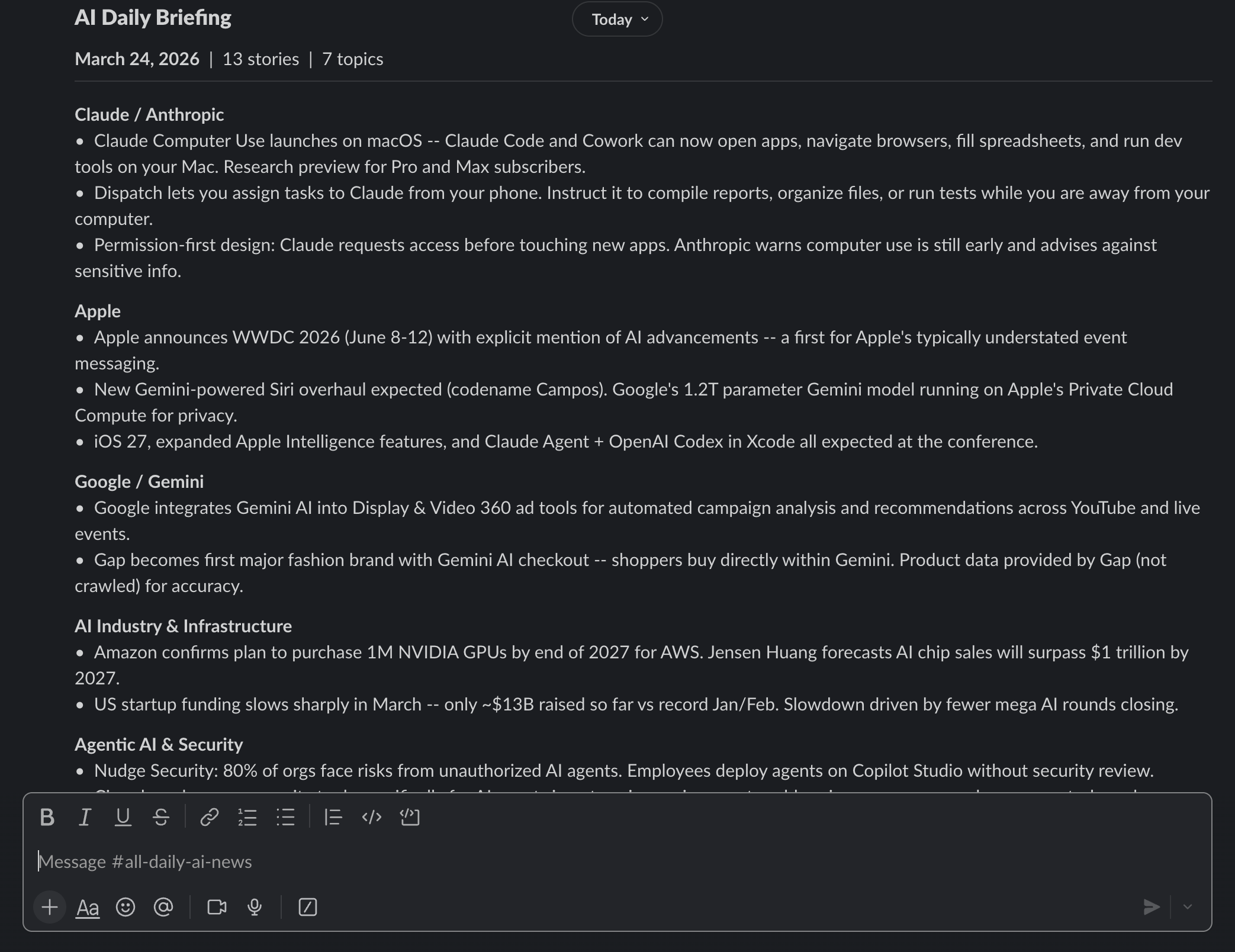 Slack Message Example