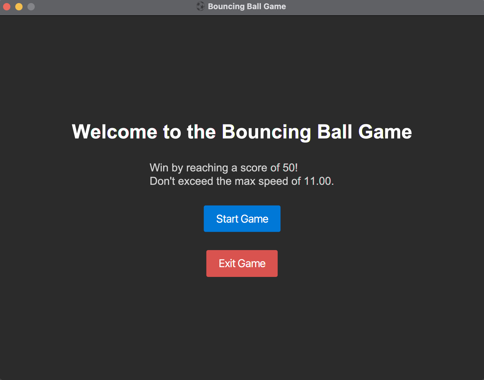 Bouncing Ball Game Welcome Screen