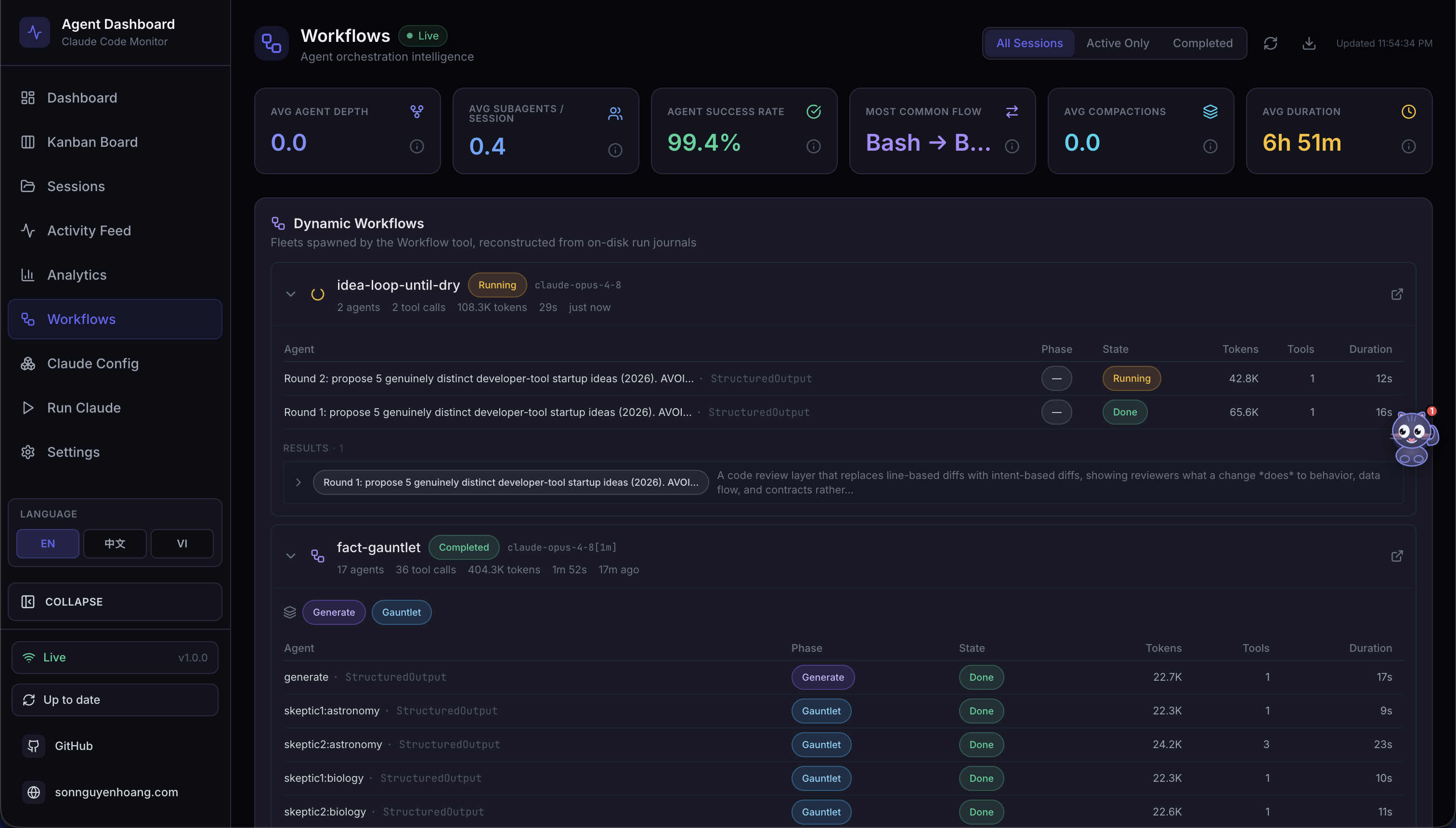 Dynamic Workflow Runs on the Workflows page