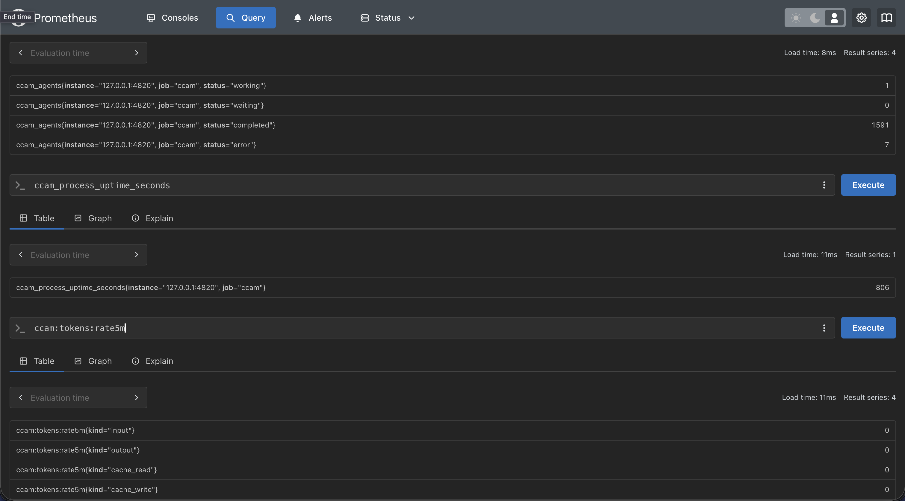 Prometheus Graph UI with CCAM PromQL