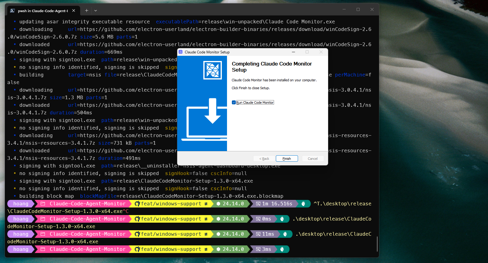 Windows NSIS installer step 3 — Completing Setup