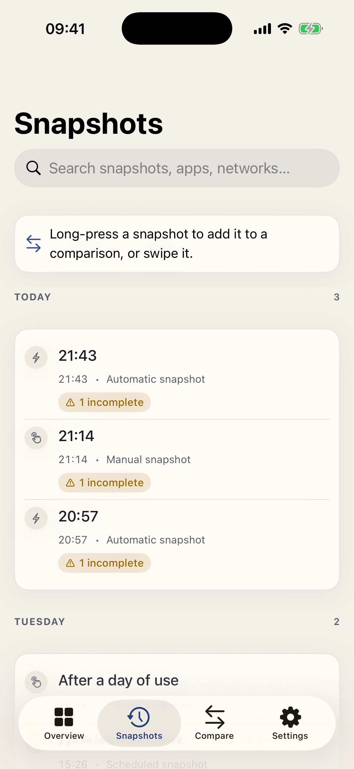 iPhone snapshots timeline.