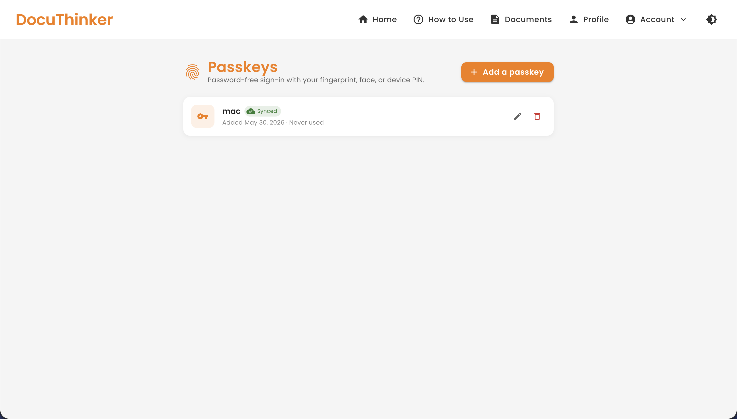 Passkeys Management Page