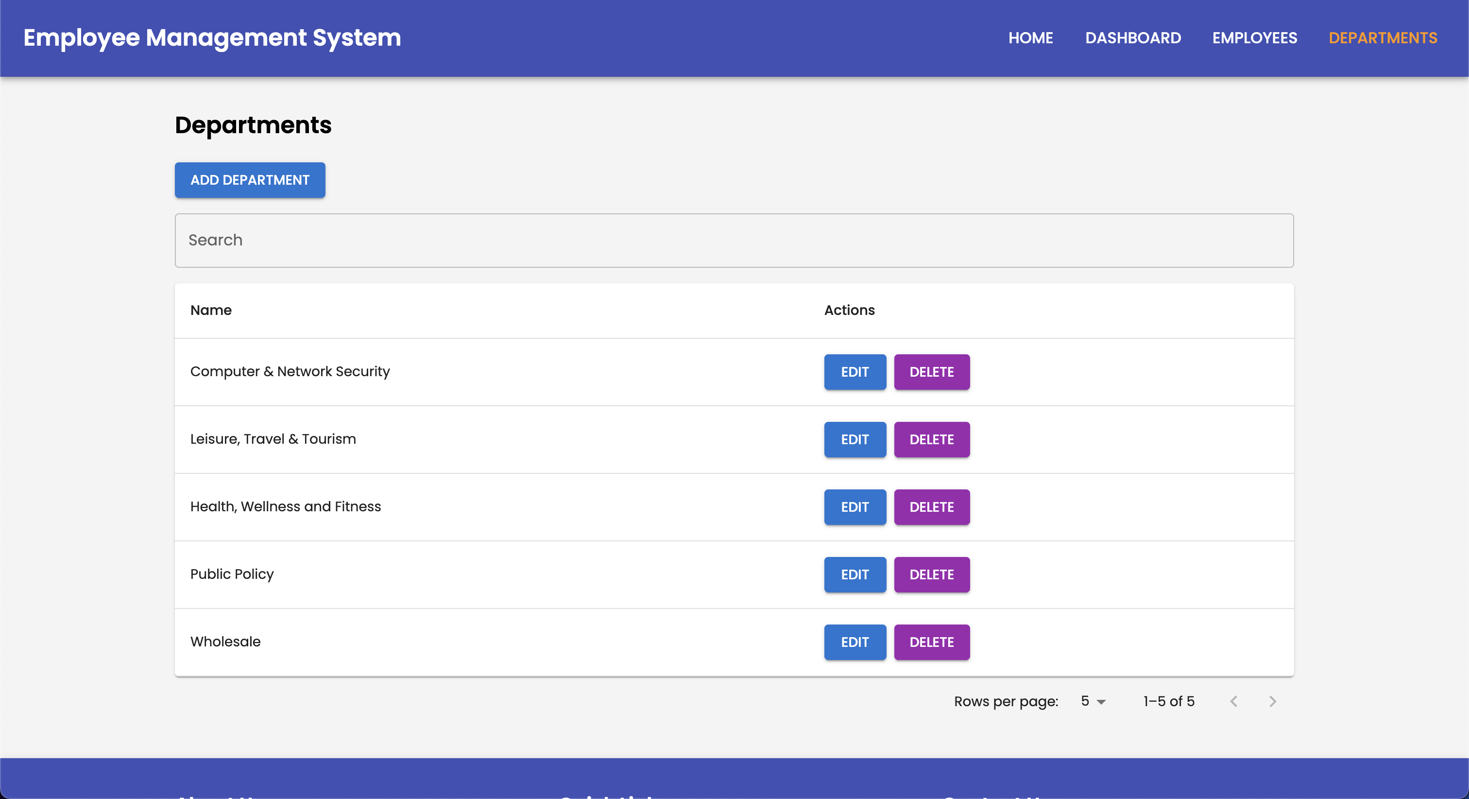 Department List Page