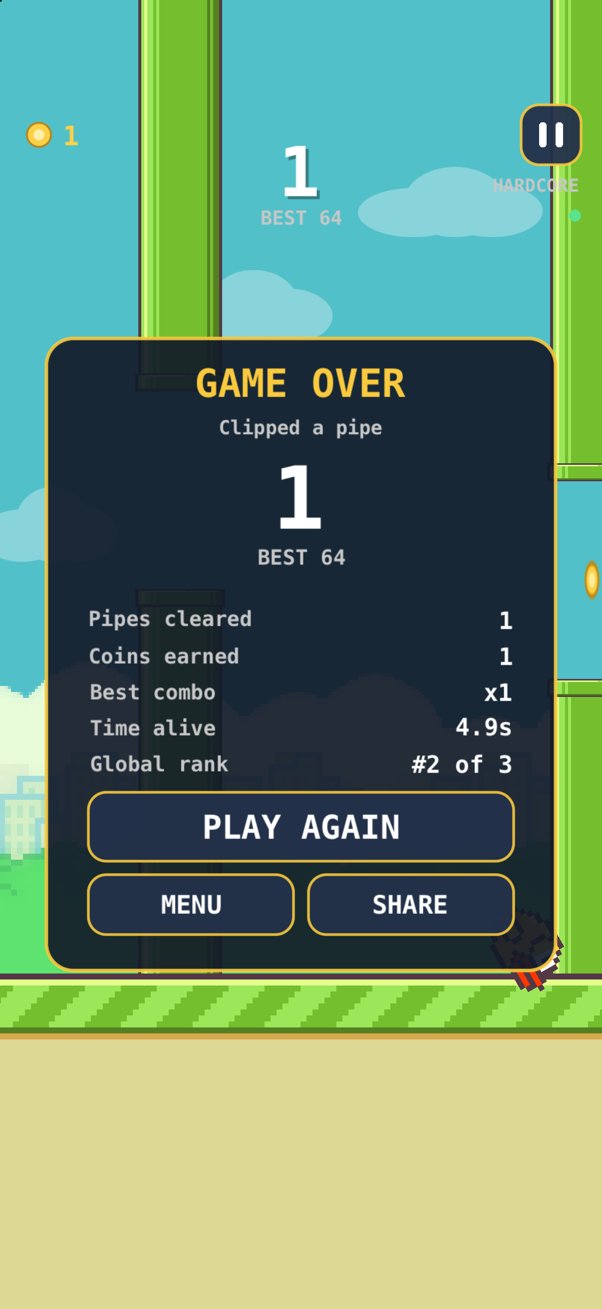 Game over summary with a medal