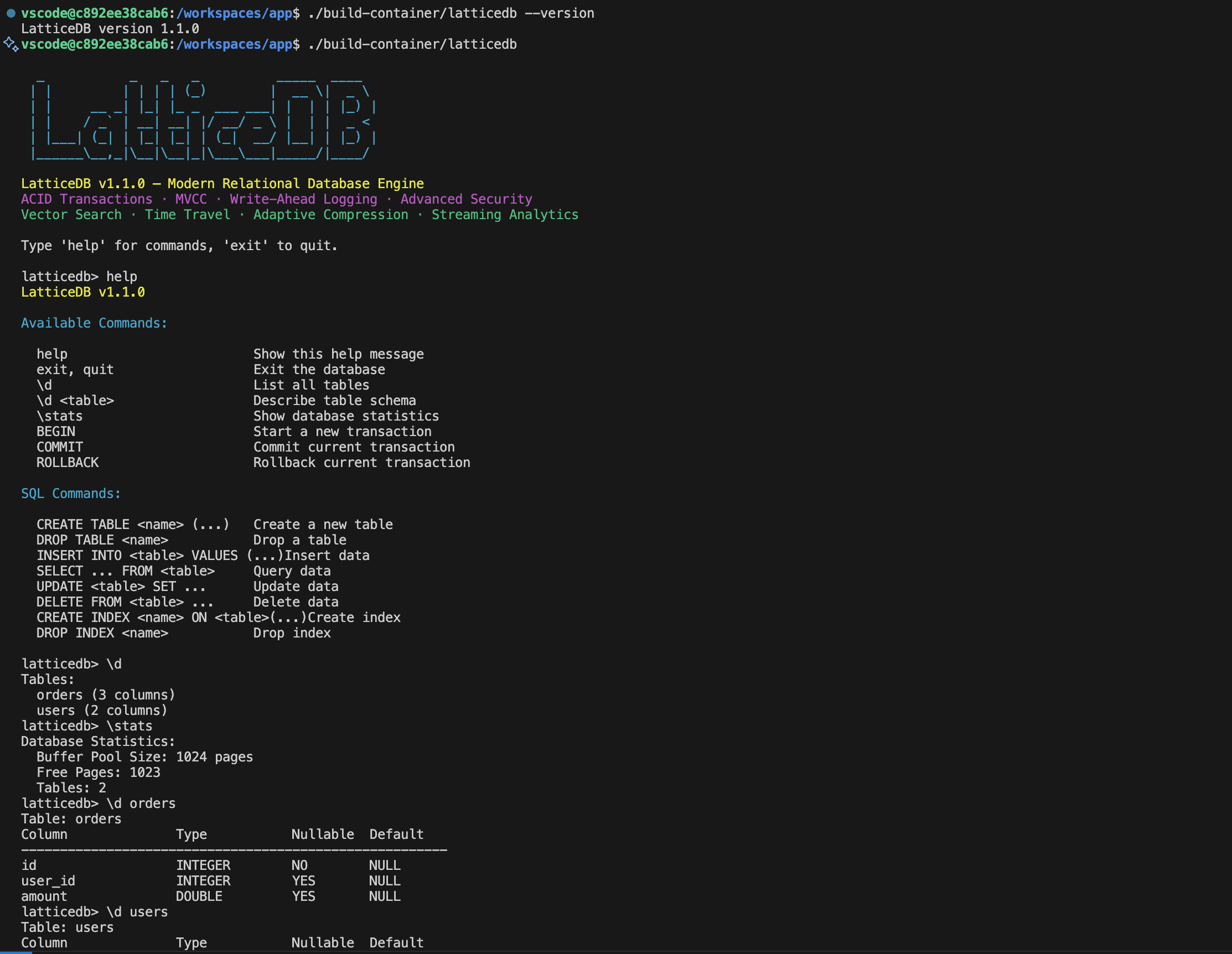 LatticeDB REPL Screenshot