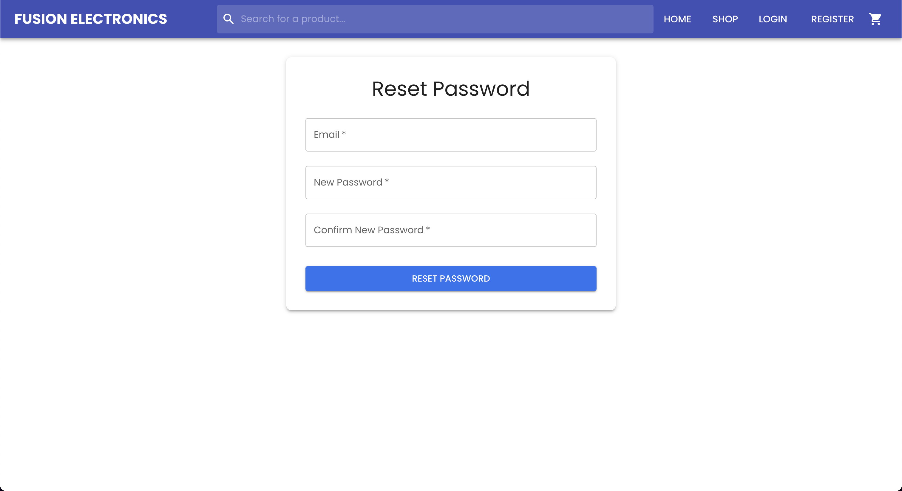 Fusion Electronics Reset Password Page