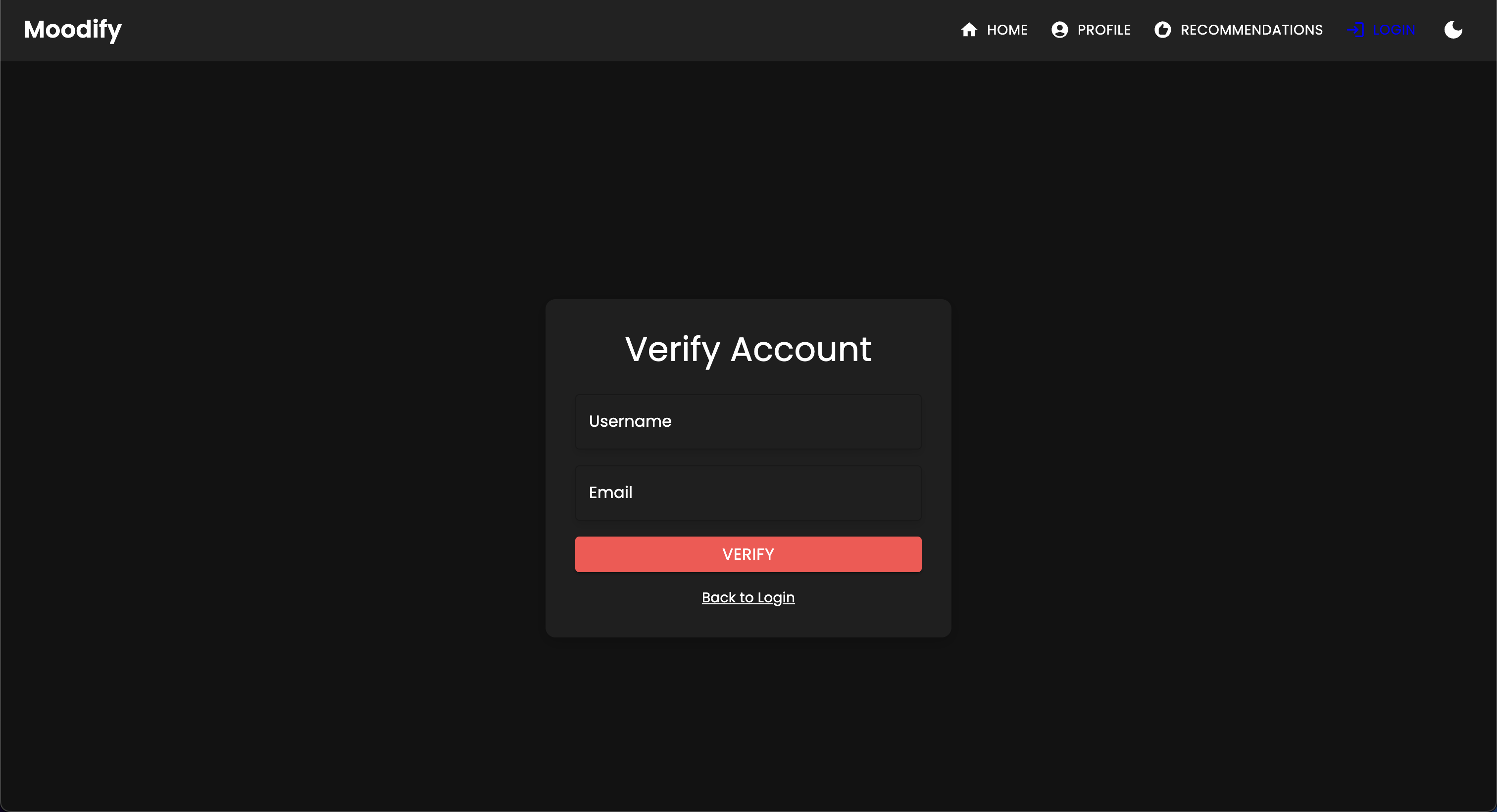 Forgot Password Page - Dark Mode