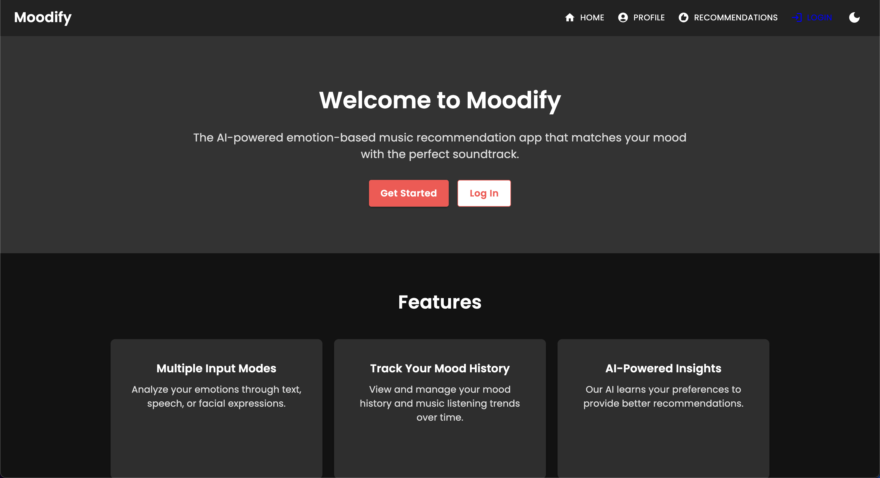 Landing Page - Dark Mode