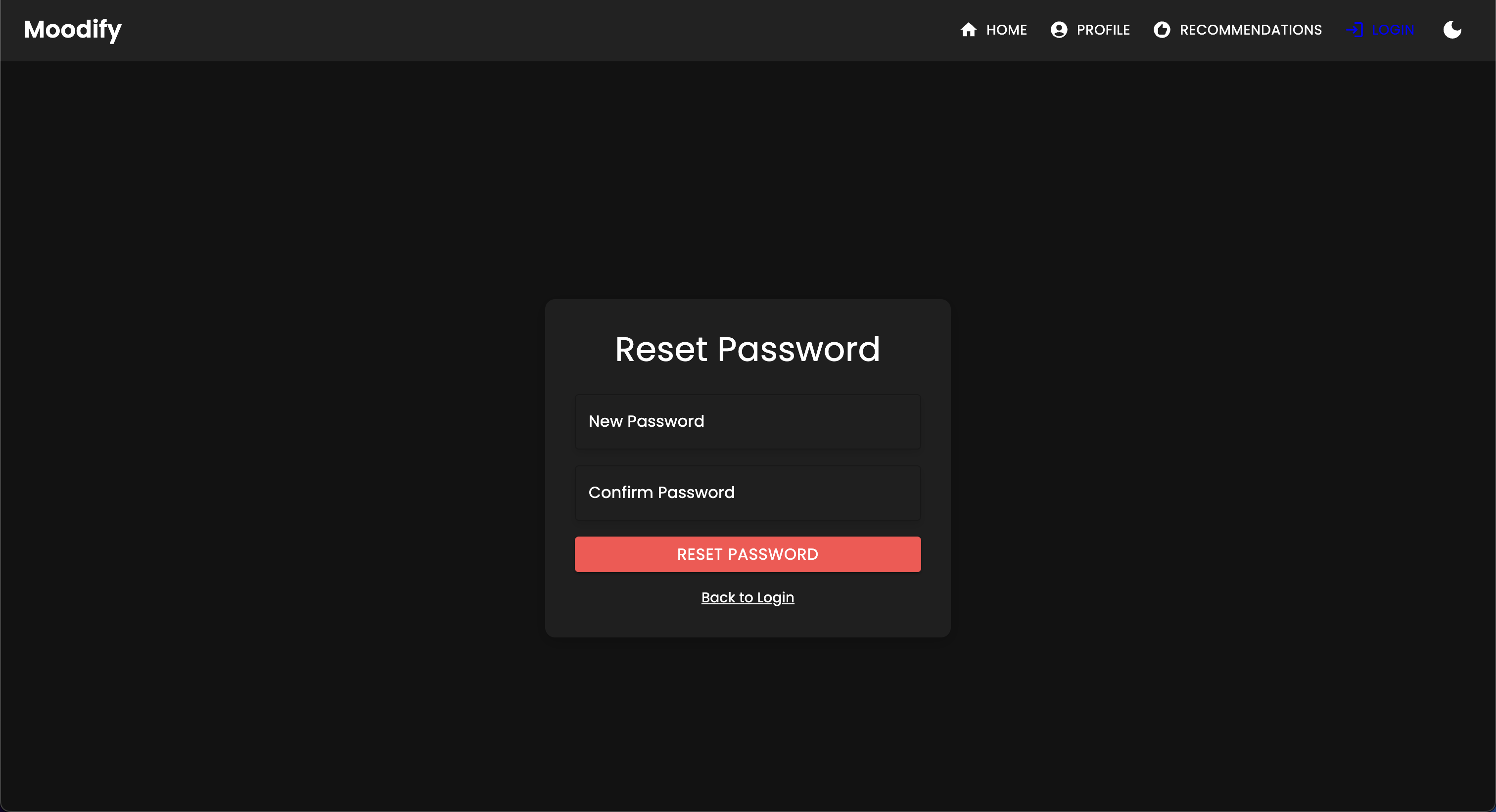 Reset Password - Dark Mode