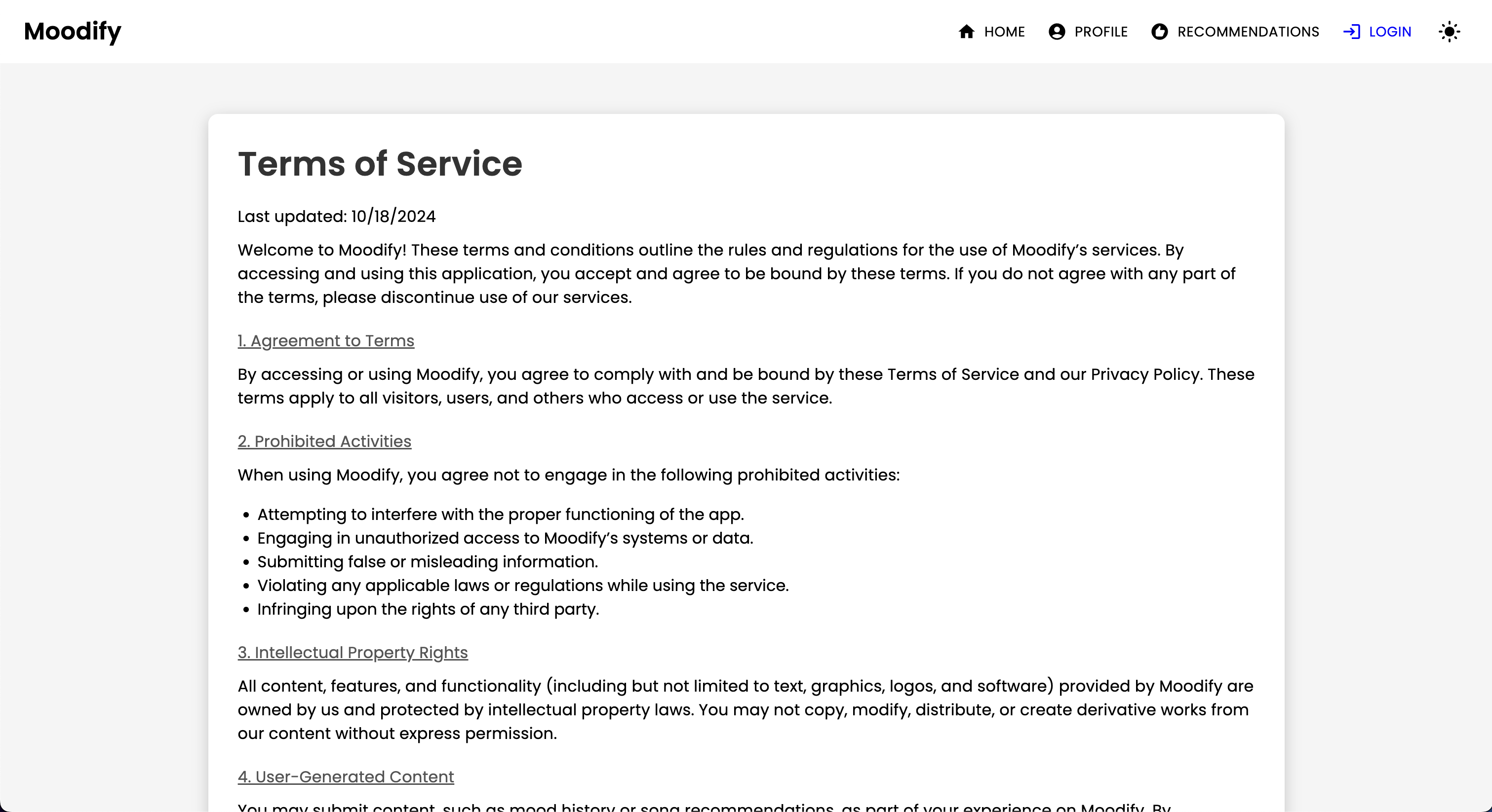 Terms of Service Page