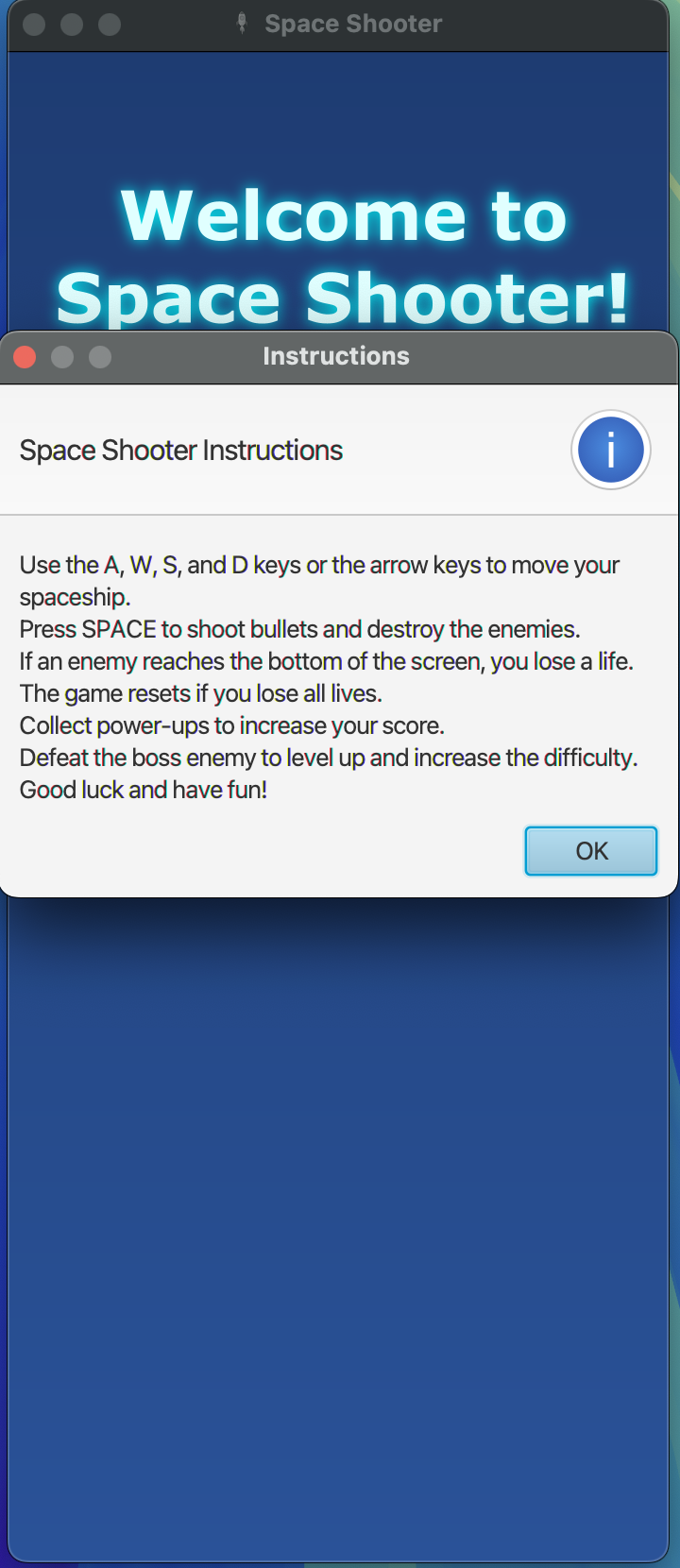 Space Shooter Game Instructions