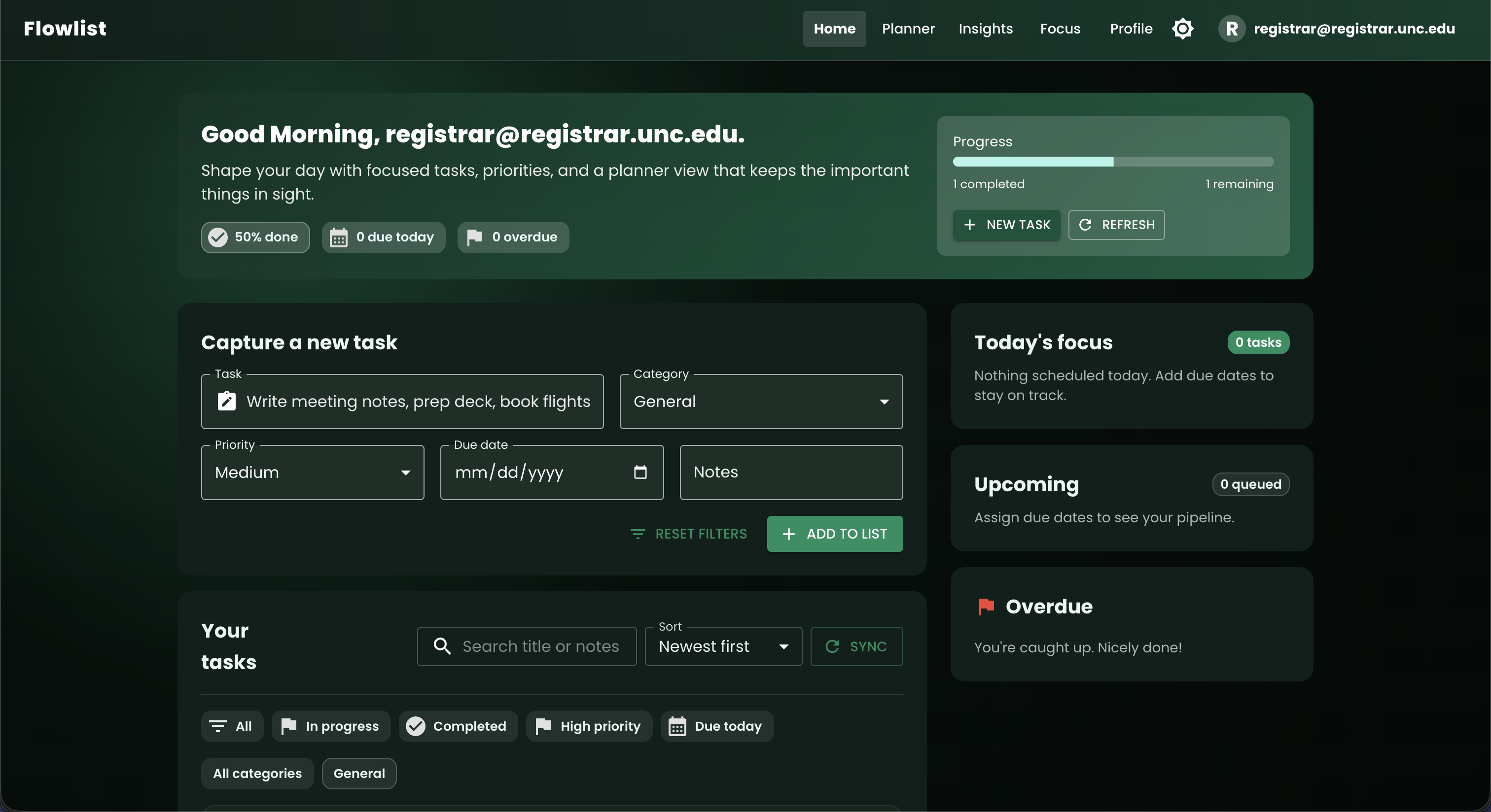 Homepage in Dark Mode