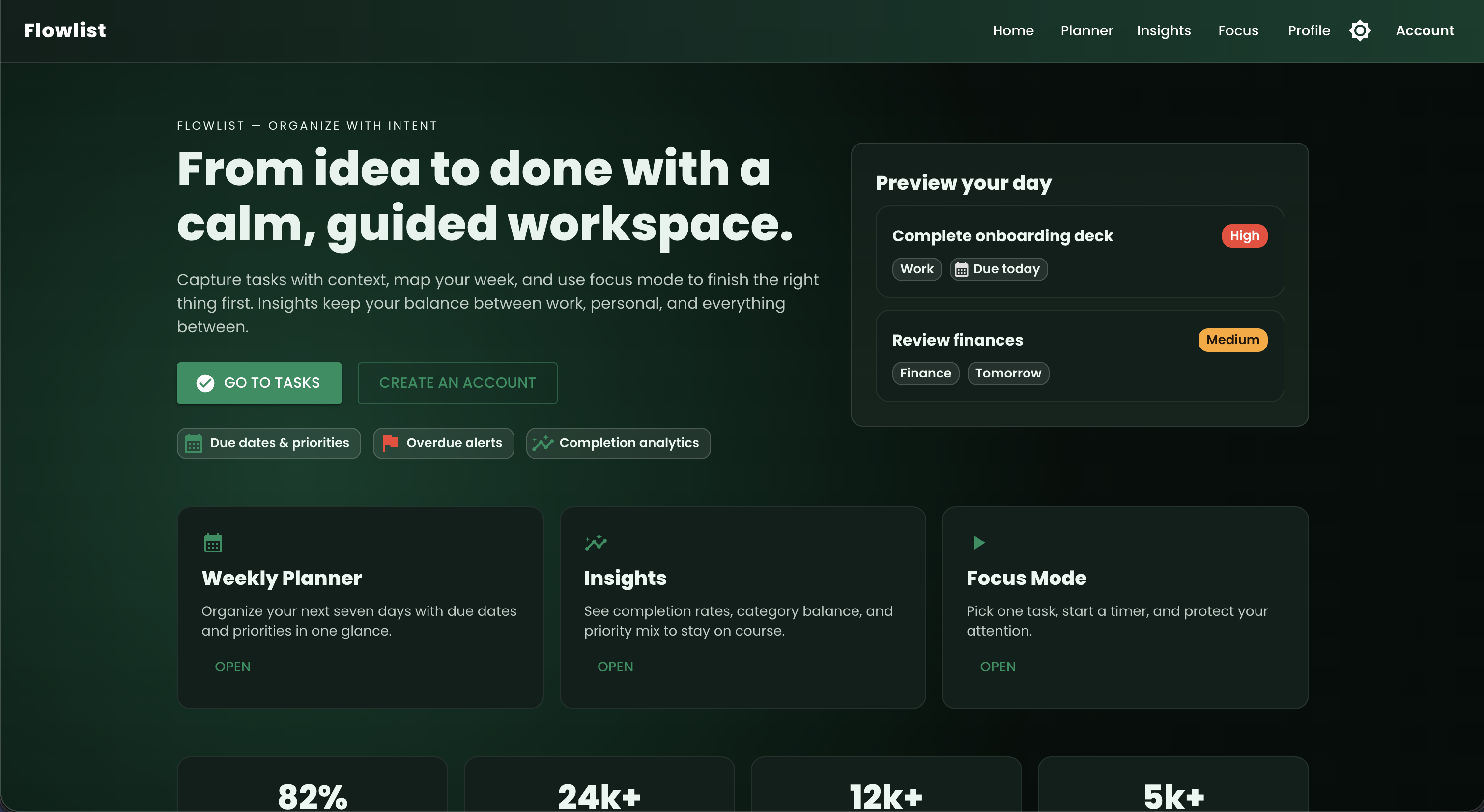 Landing Page in Dark Mode