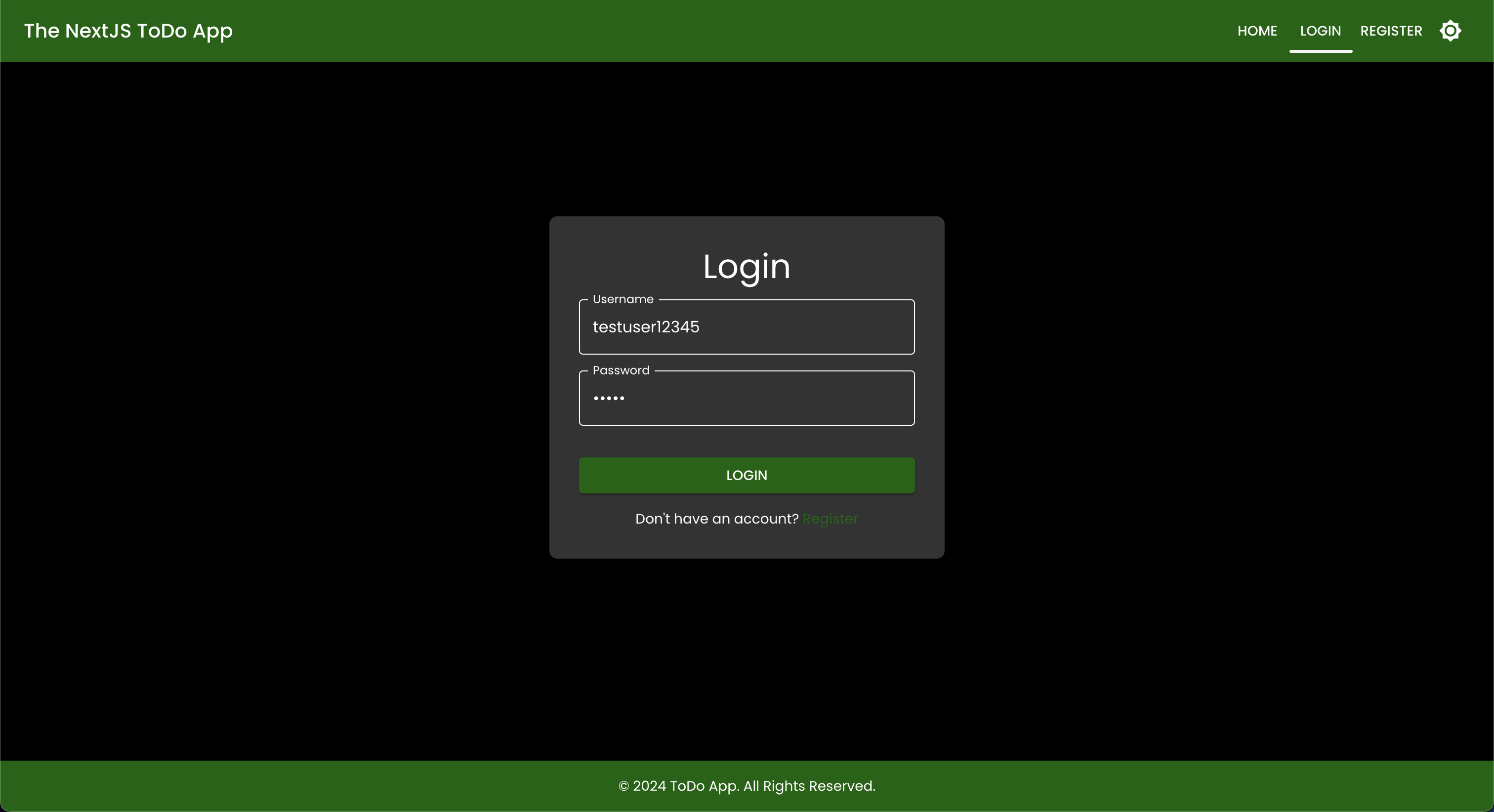 Login Page in Dark Mode