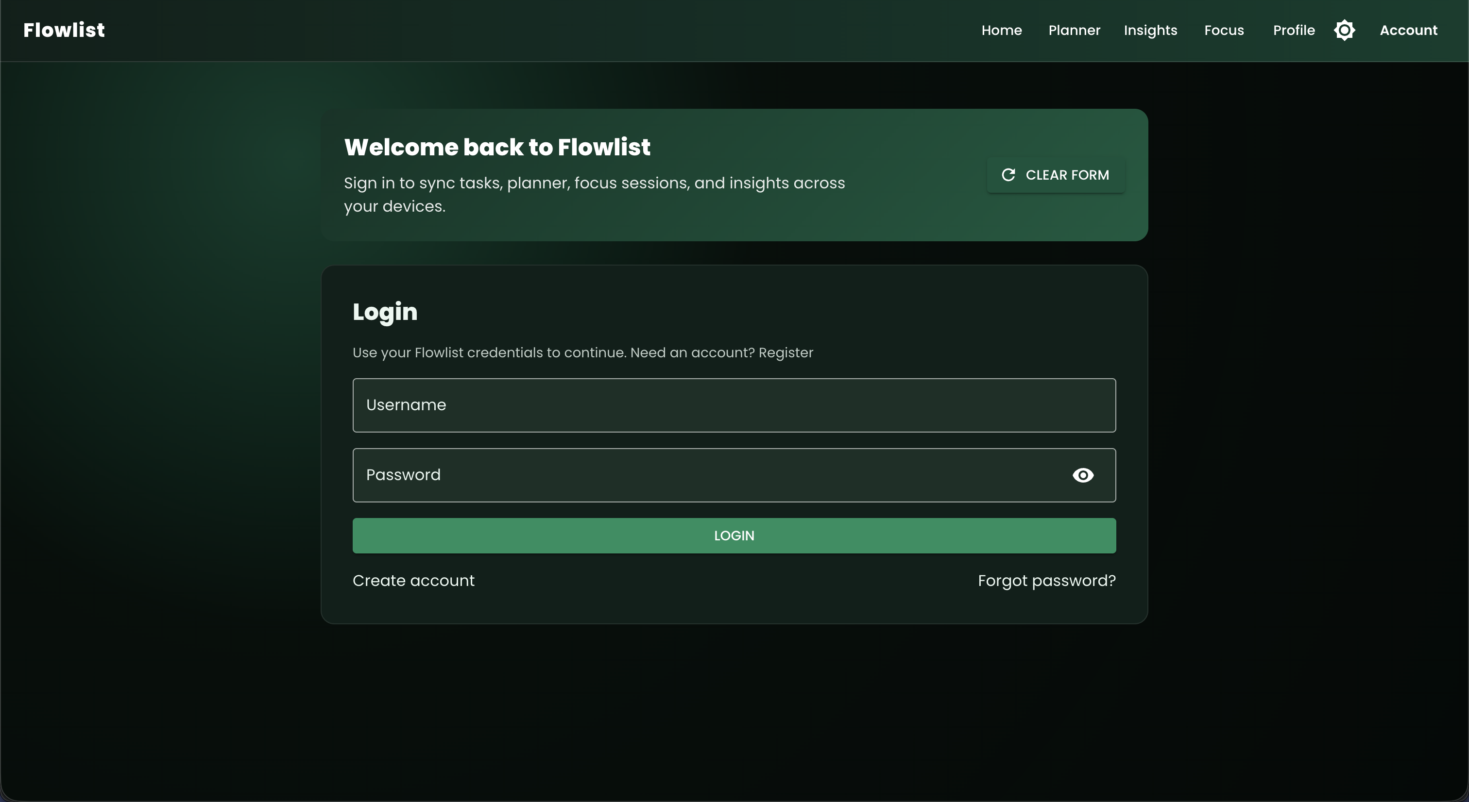 Login Page in Dark Mode
