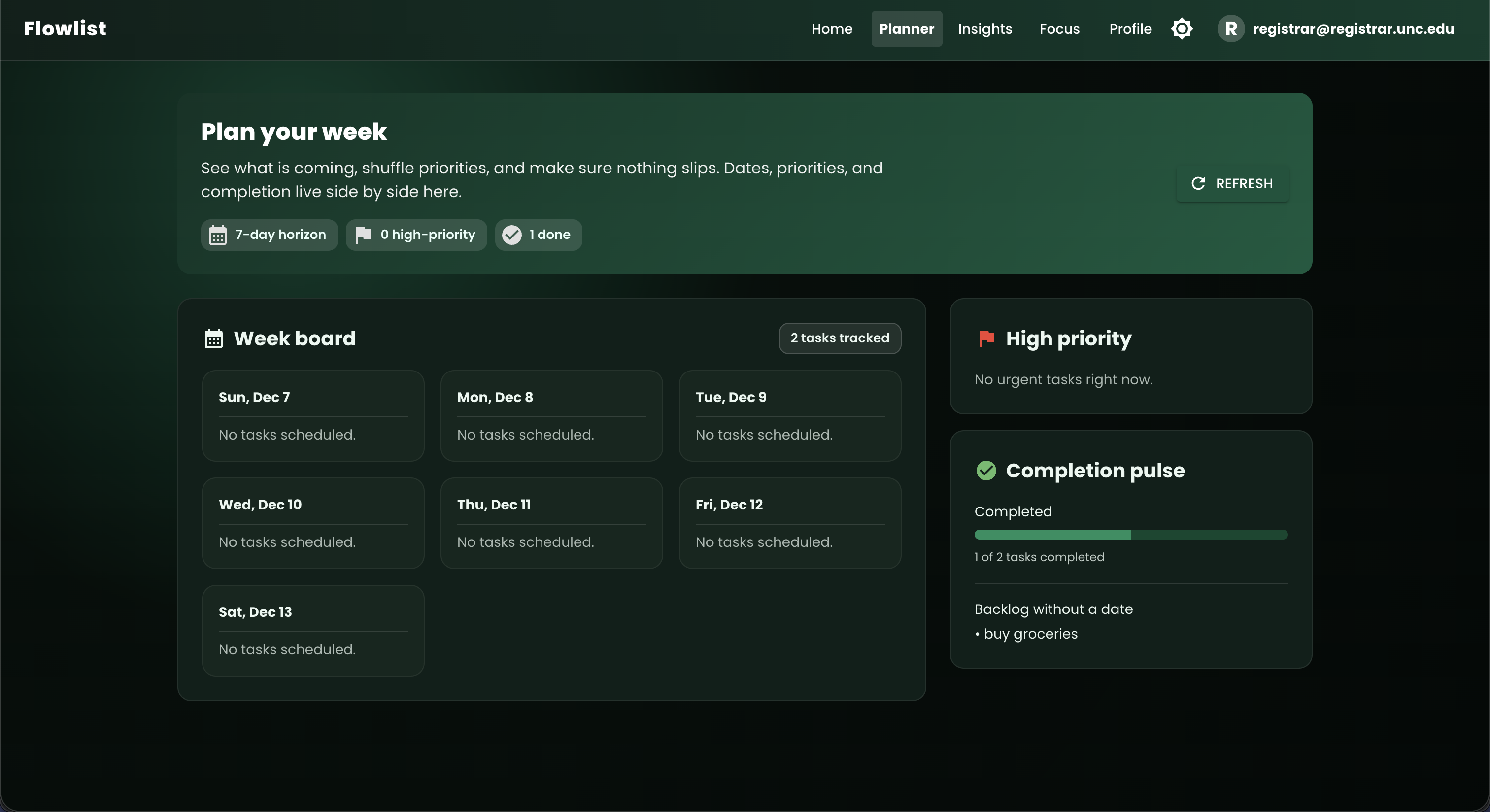 Planner View in Dark Mode
