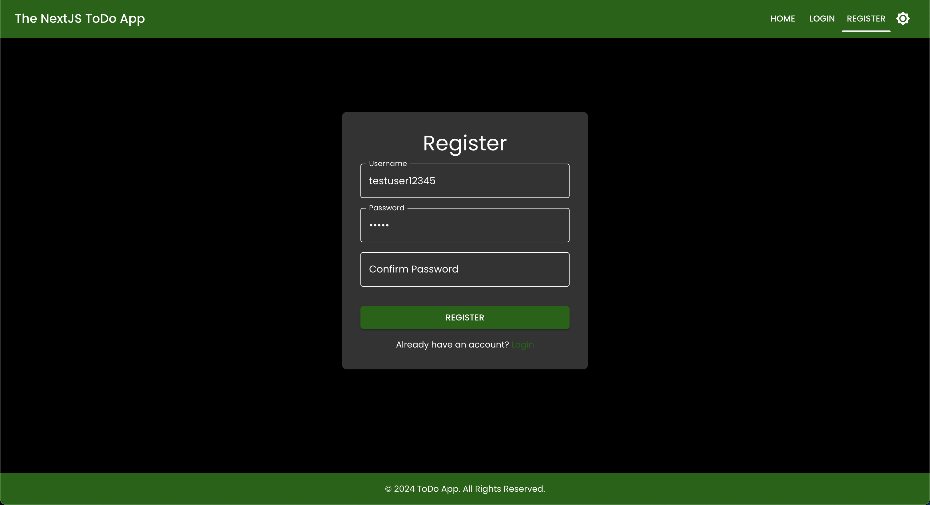 Register Page in Dark Mode