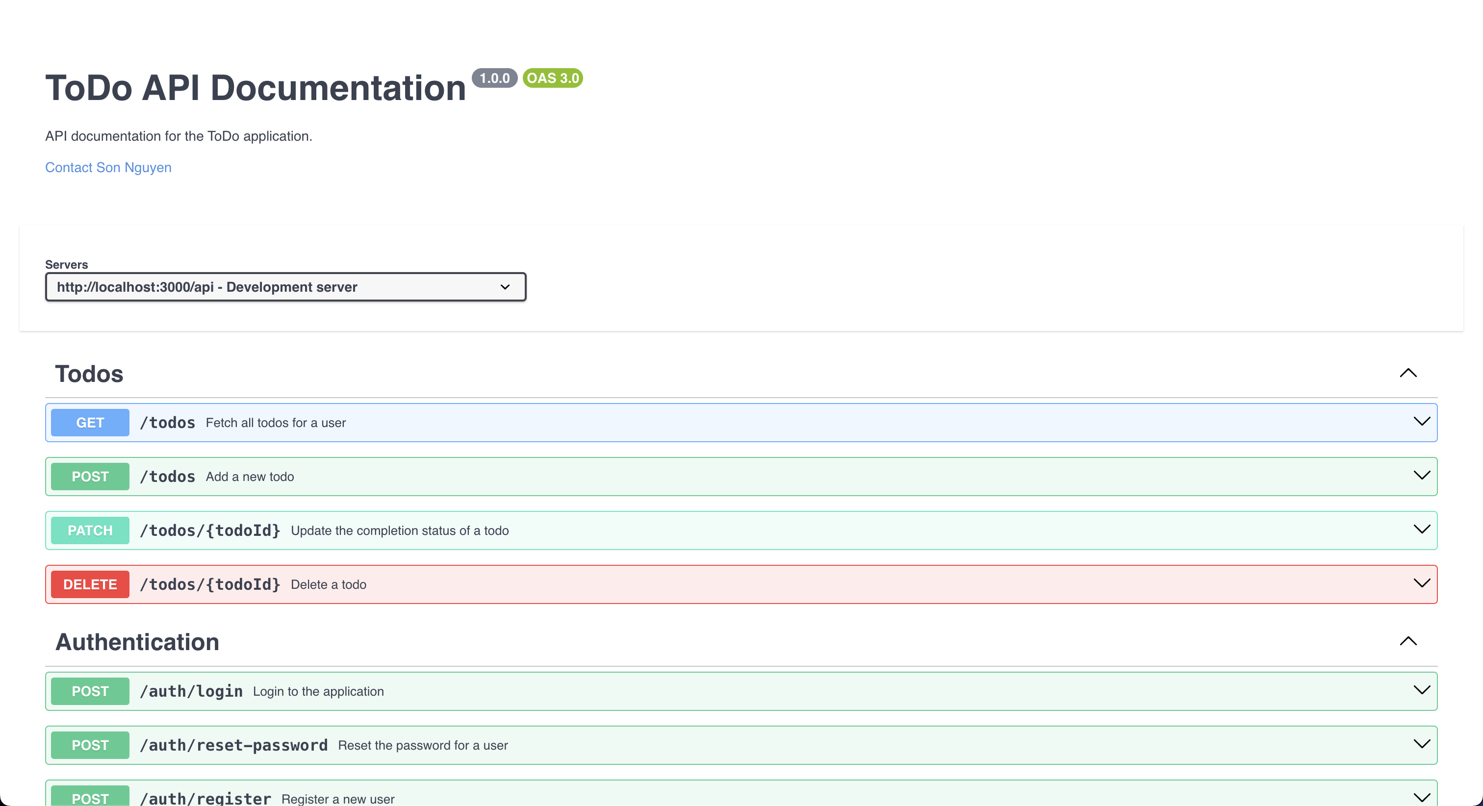 Swagger API Documentation